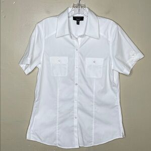 FOXCROFT White Fitted Non-Iron Classic Button Front Short Sleeve Basic Shirt 6